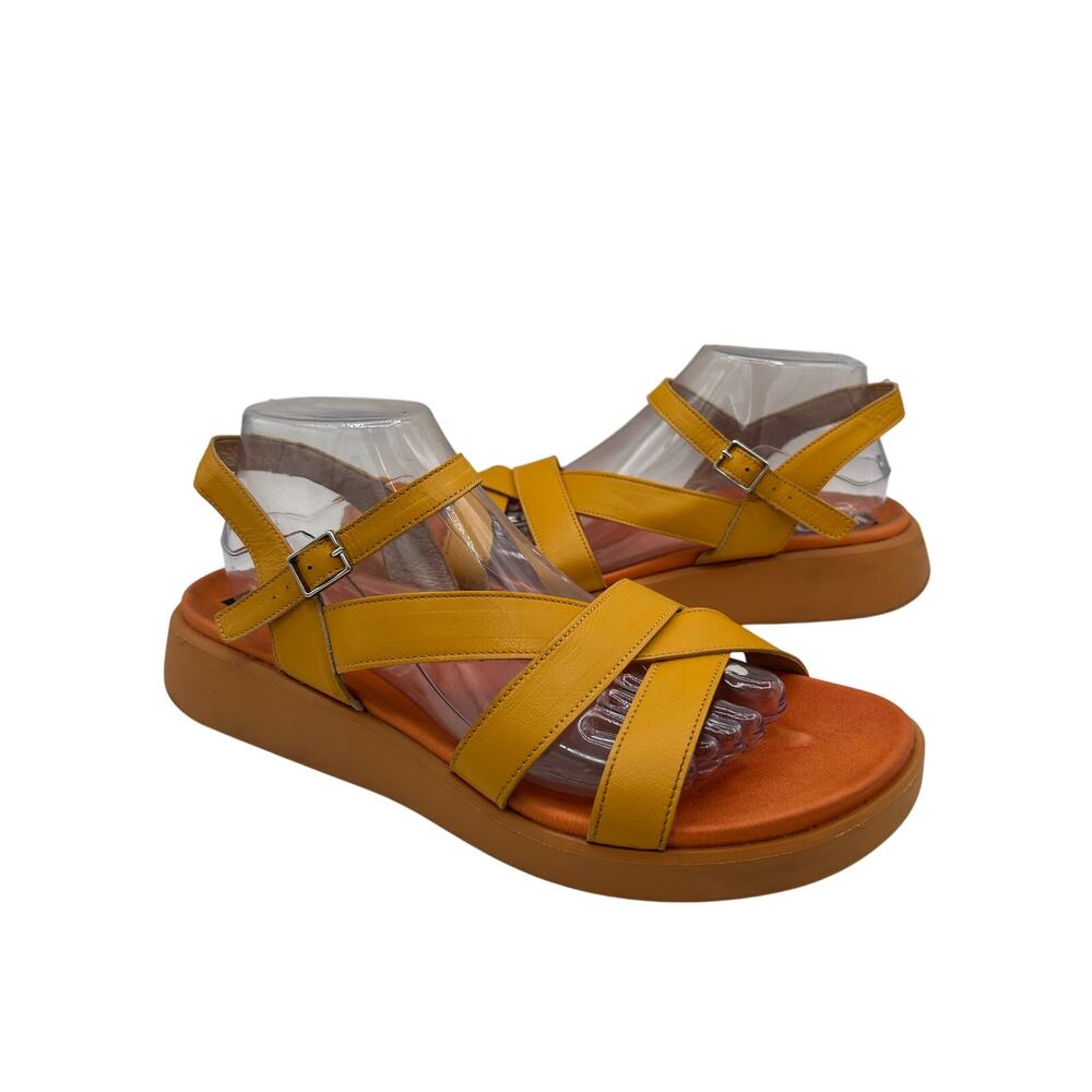 Wonders platform strappy leather sandals vibrant yellow orange WMN 41
